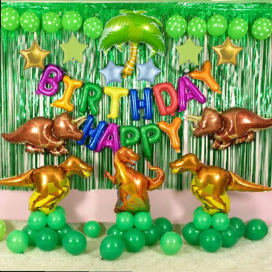 [PAKET] Kids BIRTHDAY Set DINO LAND Dekorasi Backdrop Ulangtahun Anak