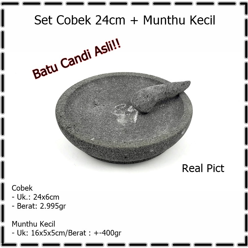 Set Cobek Batu Asli 24cm + Ulekan