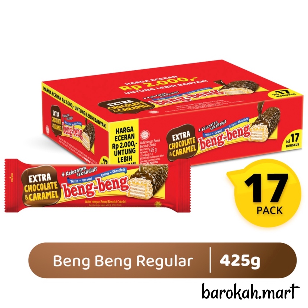 

Beng Beng Reguler Extra Chocolate & Caramel 17 pcs x 25 gr/ Box