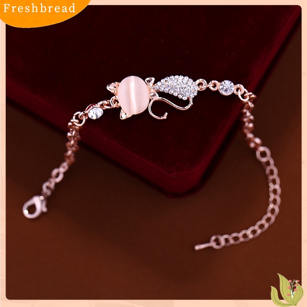 【Fresh】❀Lovely Cat Pendant Women Ladies Opal Rhinestone Bangle Bracelet Chain Jewelry