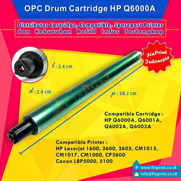 OPC Drum Toner Cartridge HP Q6000 Q6001 Q6002 Q6003 124A, Printer HP LaserJet 1600 2600 2605  Murah