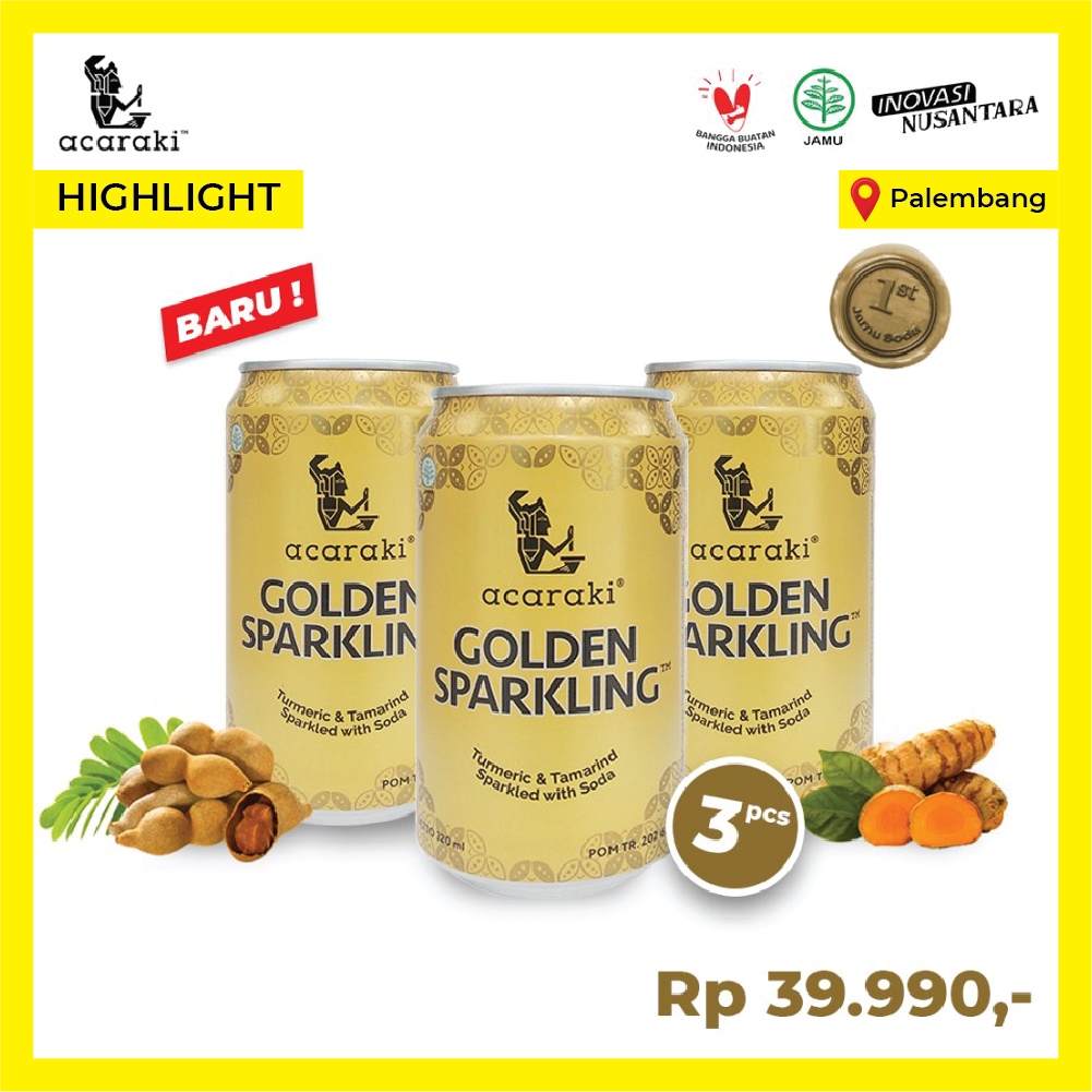 

Acaraki Golden Sparkling isi 3pcs 320ml - Kunyit Asam with Soda - Palembang
