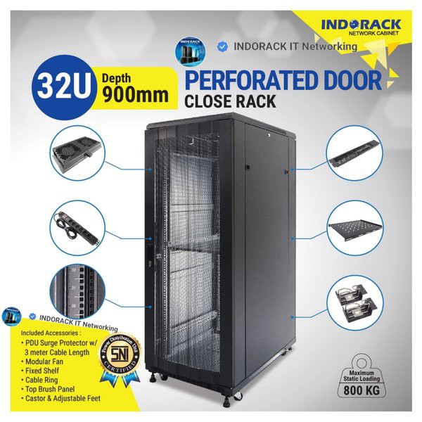 INDORACK Standing Close Rack 32U Perforated Door IR9032P Depth 900mm