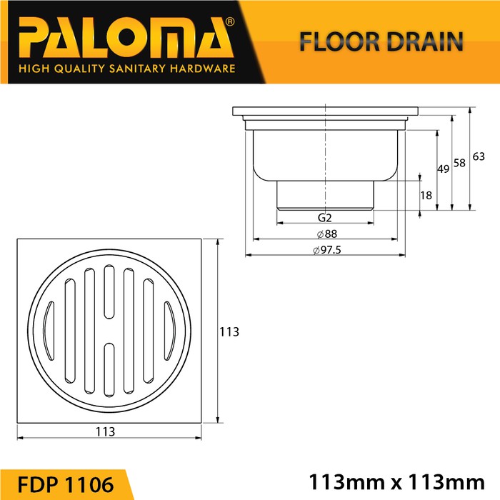 Floor Drain Paloma FDP 1106 Lubang Saringan Air Lantai Mandi Anti Serangga Kecoa Tikus Anti Bau