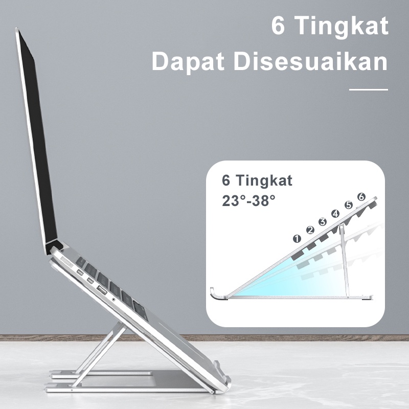 Deli Stand Laptop Aluminium Dudukan Laptop Holder Tatakan Rak Standing Laptop Meja Adjustable Laptop Stand