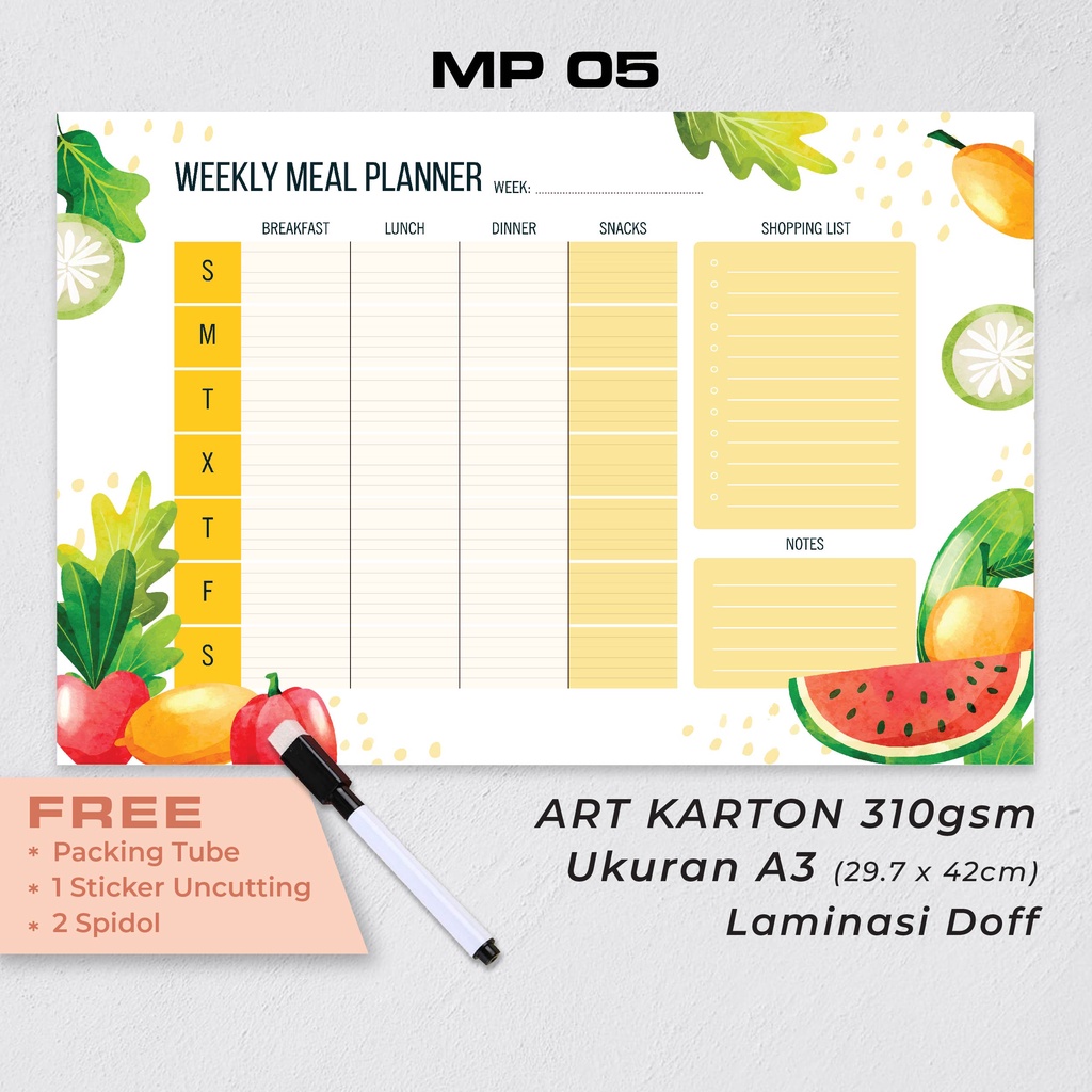 

Artomaringi Meal Planner Magnet Kulkas Bonus Spidol Wipe and Clean MP05
