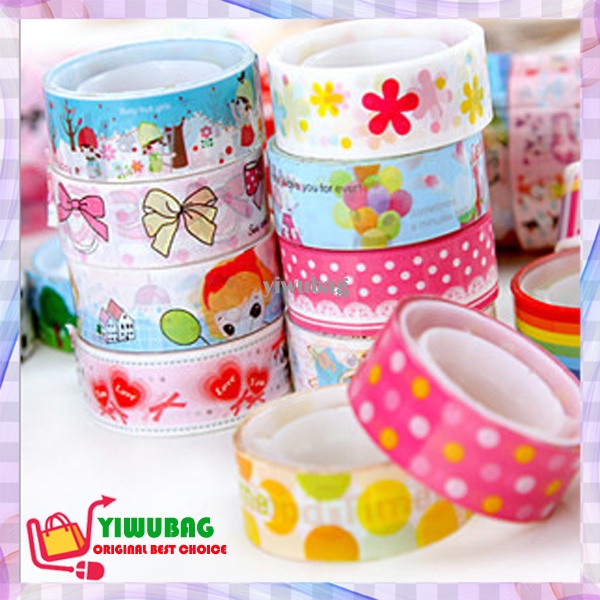 

1 Pack 10 Pcs Selotip Motif Karakter Isolasi Hias Isolasi Motif Warna Warni Selotip Hias