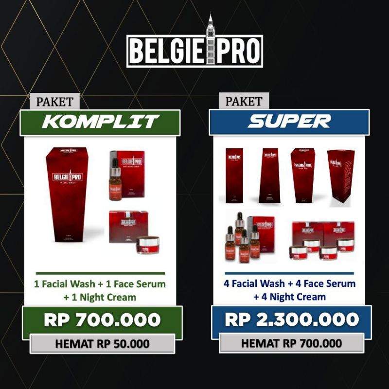 Paket HEMAT ISI 12 Belgie Pro Facial wash, serum,dan night cream