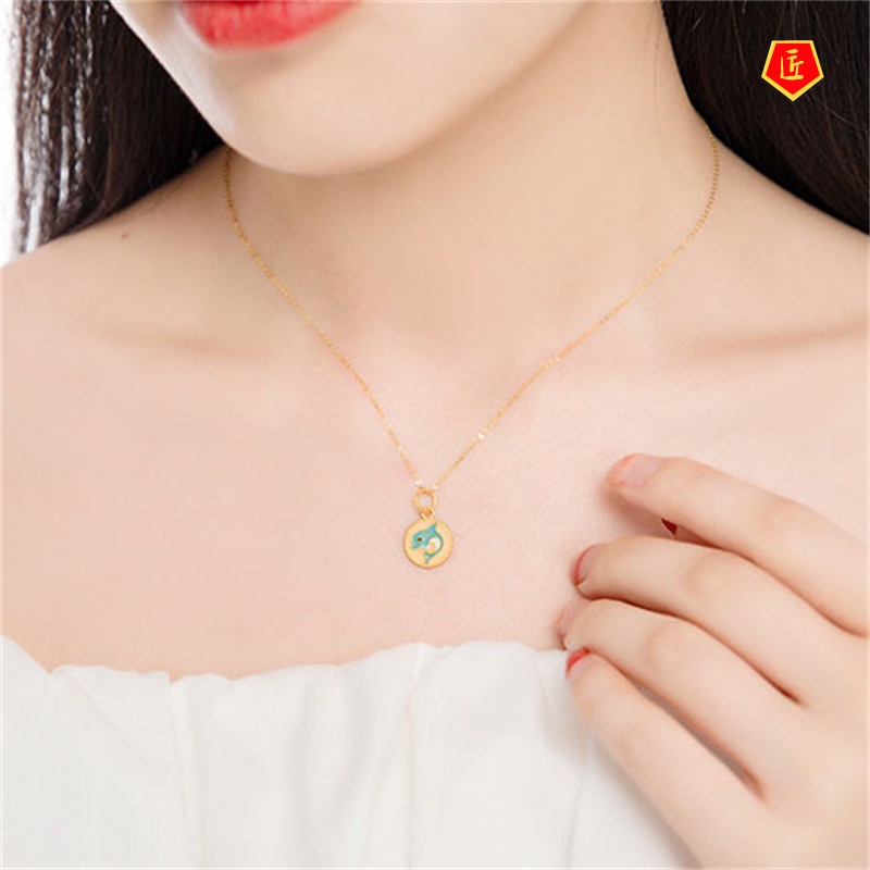 [Ready Stock]Dolphin Pendant Necklace Gold Cute and Graceful