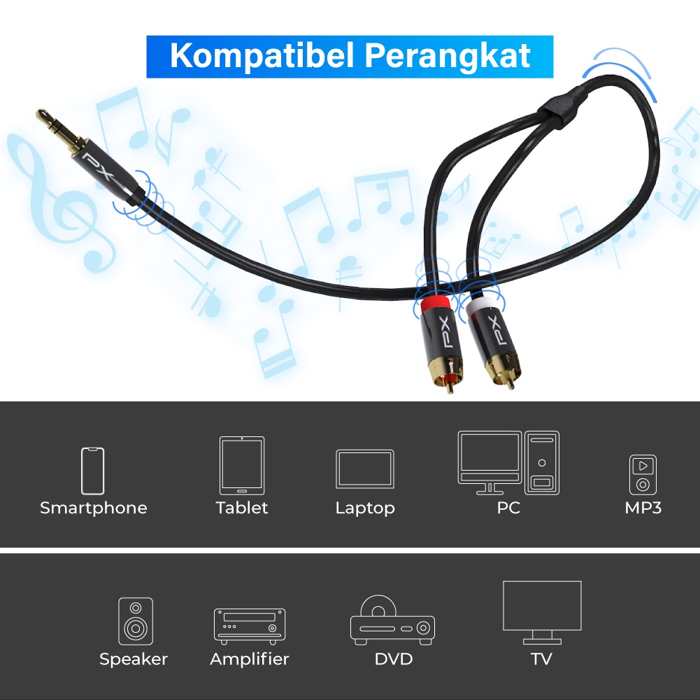 Kabel Aux Audio 3.5mm Male to 2 RCA Male Stereo HiFi 1.5M PX CO-R0115