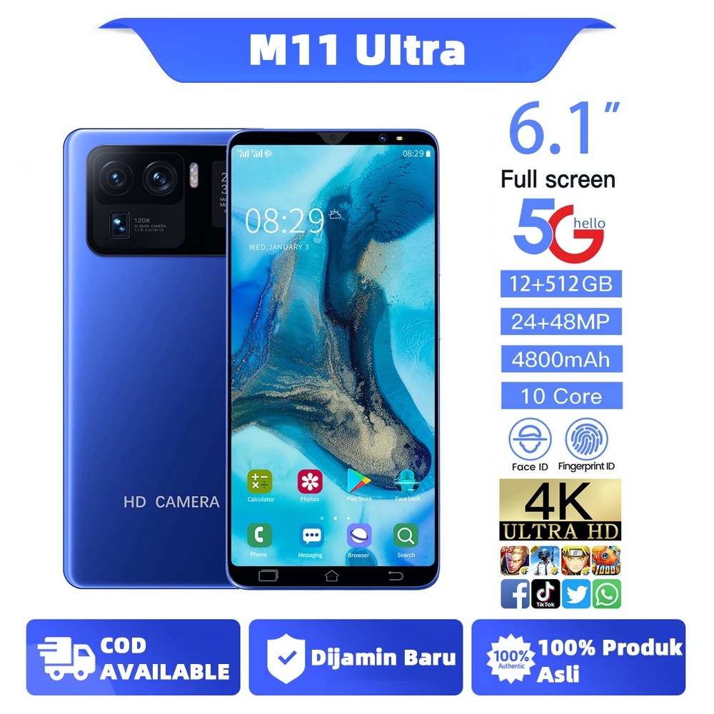 [ Merek original Asli] M11ultra 8G+128GB layar HD 6,1 inci M11ultra Baterai 4800mAh Android 10.0 ponsel siswa kursus online