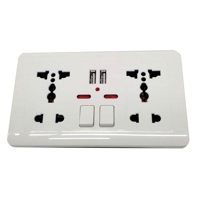 Stop Kontak Universal UK EU US 2 Slot with 2 USB On/Off Switch - LC-86 - White