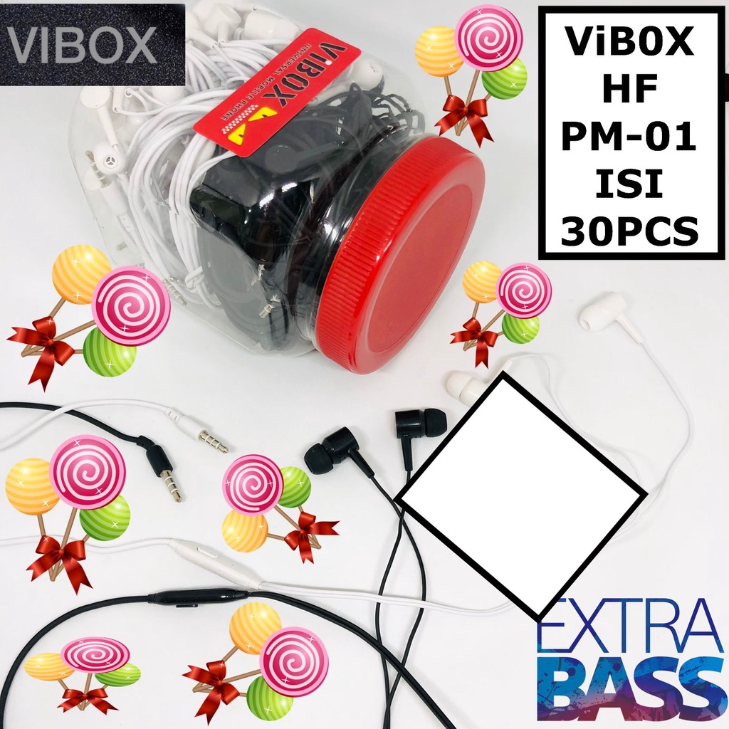 Headset Handsfree Earphone Handset J BY VIBOX PM-01 PM01 PM 01 +MIC DAN CANDY MP3 NO MIC 1TOPLES ISI 30 PCS