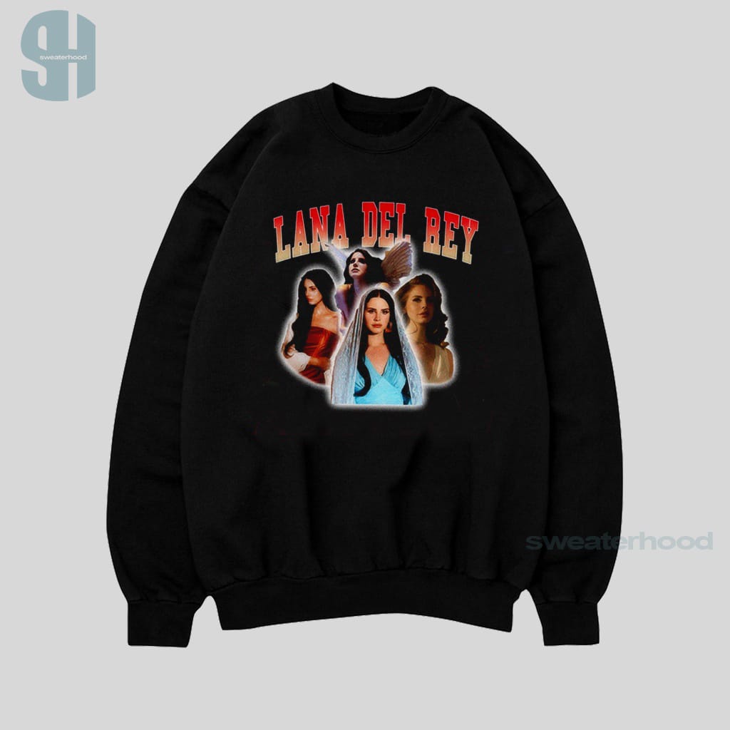 Crewneck Black Lana Del Rey Angel Sweatshirt Hitam Jaket Vintage Pria Dan Wanita Sweaterhood