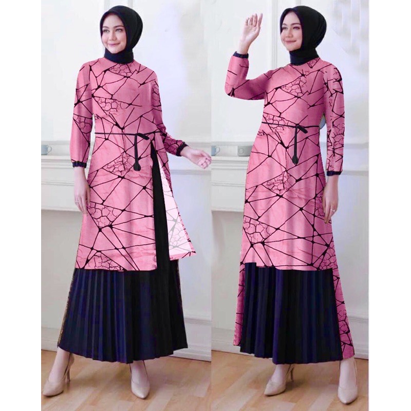 GAMIS MUSLIM PLISKET MOTIP/ SETROK/ FASHION MUSLIM