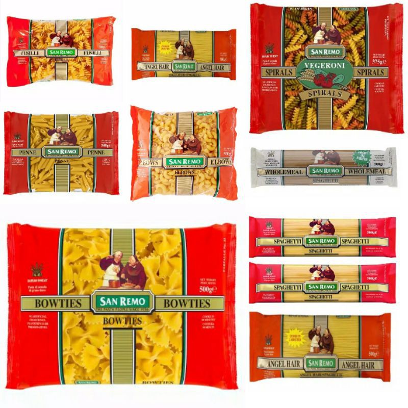 

San Remo Pasta Wholemeal Bowties Penne Vegeroni Fusilli Elbow Spaghetti 500gr