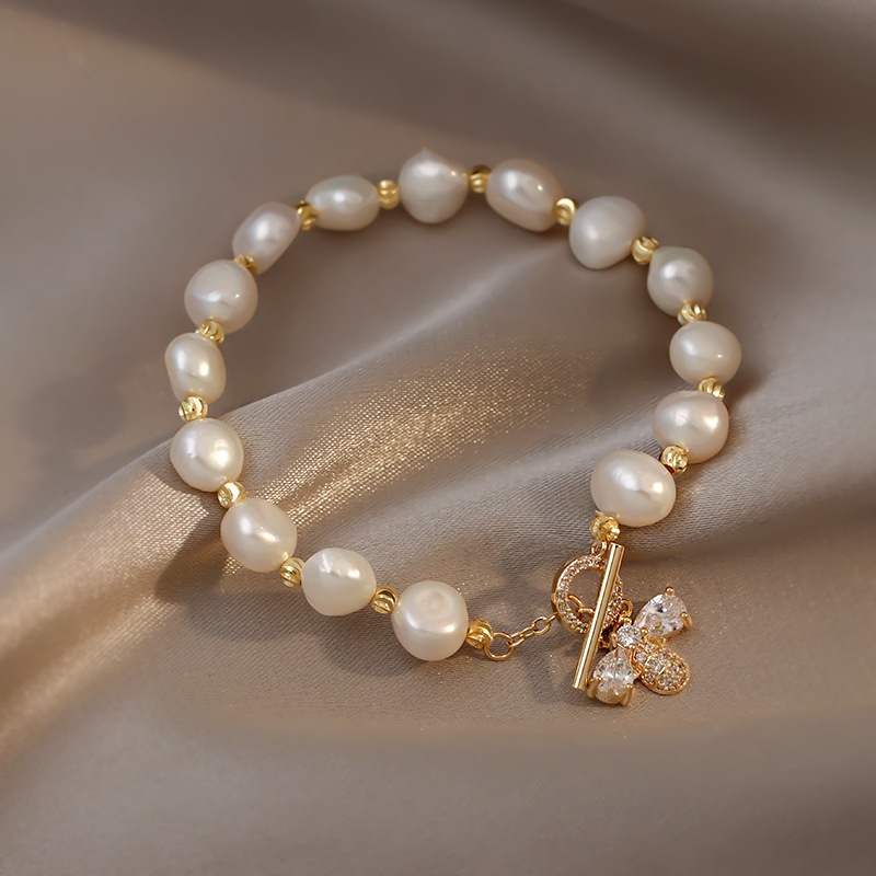 Gelang Mutiara Air Tawar Dengan Liontin Lebah Bahan Zirkon Untuk Wanita