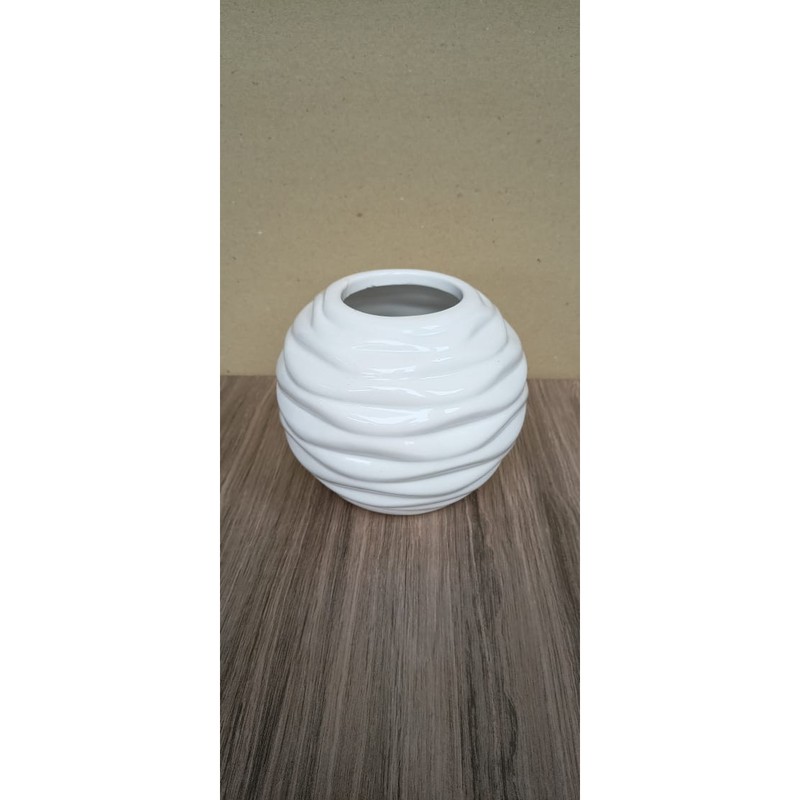 Vas Bunga Keramik Premium Bulat Garis