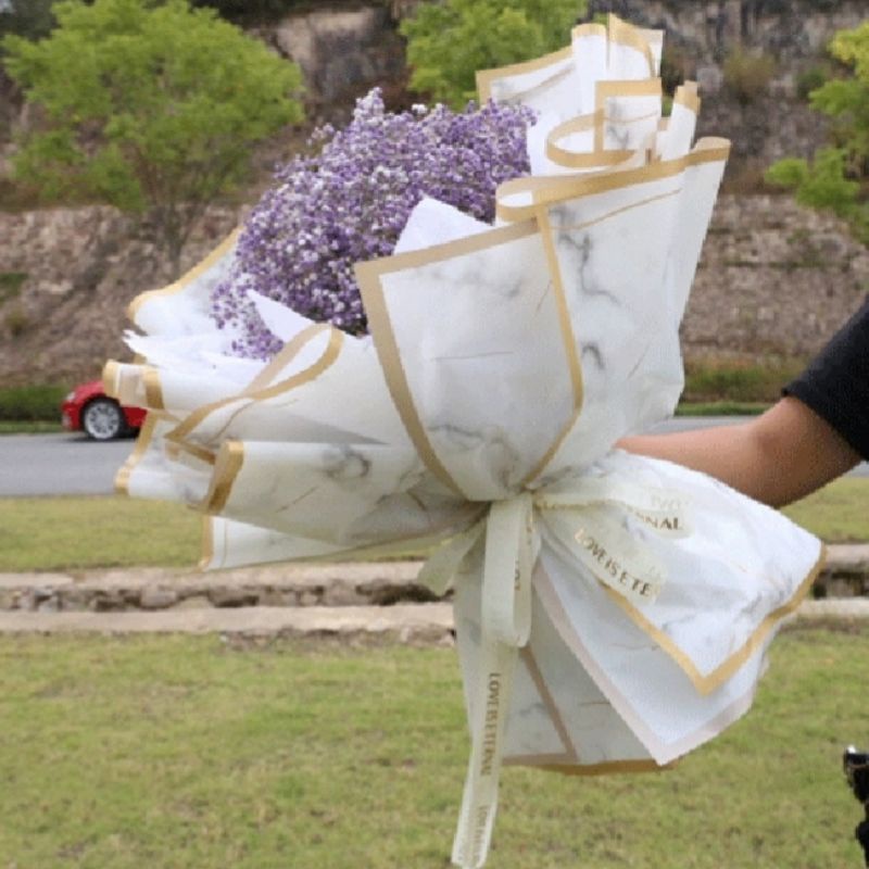[TERMURAH!!] MARBLE GOLD LINE Flower Wrapping Paper / Kertas Cellophane / Kertas Bunga / Kertas Kado