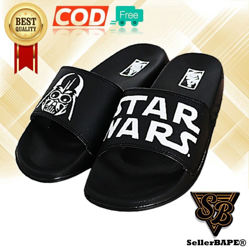 Sendal Jepit Selop Pria Wanita Vans Logo Star Wars Dark Vader Hitam Sandal Slop Murah Free Paper Bag dan masker-1