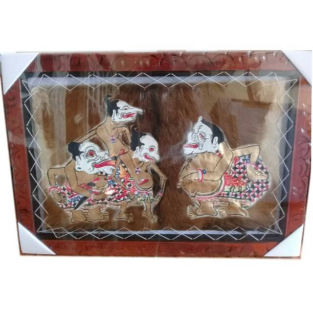 

Wayang Punakawan Lukis tangan kulit kambing asli frame ukir