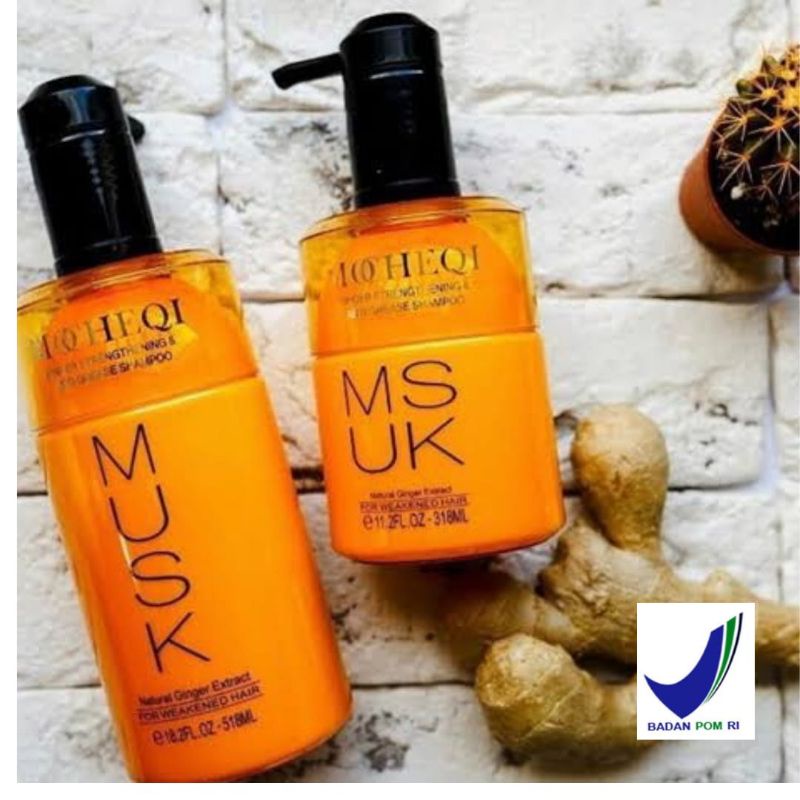 Shampoo Mocheqi Musk Ginger Anti Hair Loss Rambut Rontok keratin Vegan spa masker