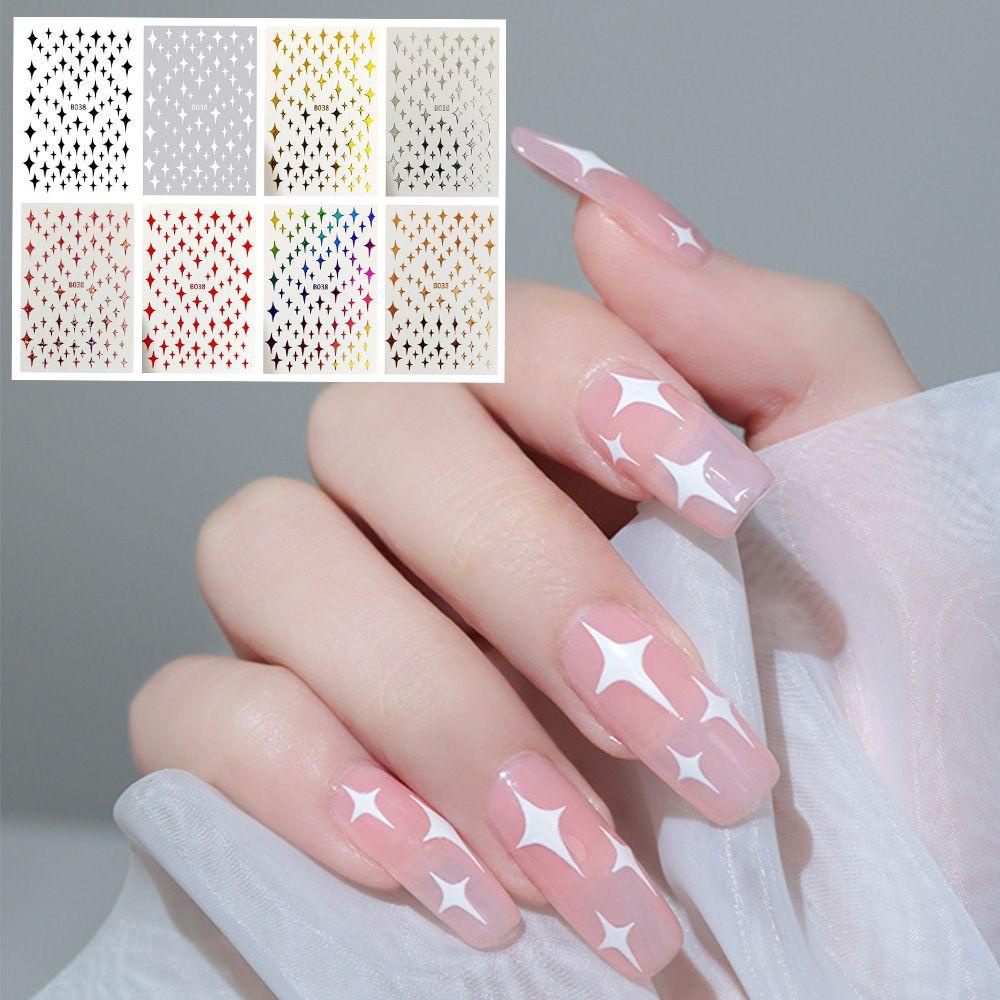 R-flower Stiker Kuku Nail Art Konstelasi Merah Hitam Putih Huruf Angka 3D