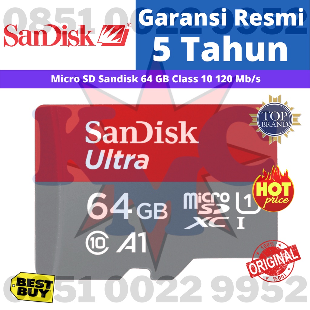 Sandisk Micro SDXC 64GB Ultra100 MB/S Resmi Class 10 Non Adaptor