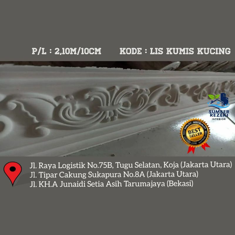 Lis/List Profil Gypsum Plafon, Motif Kumis Kucing 10cm