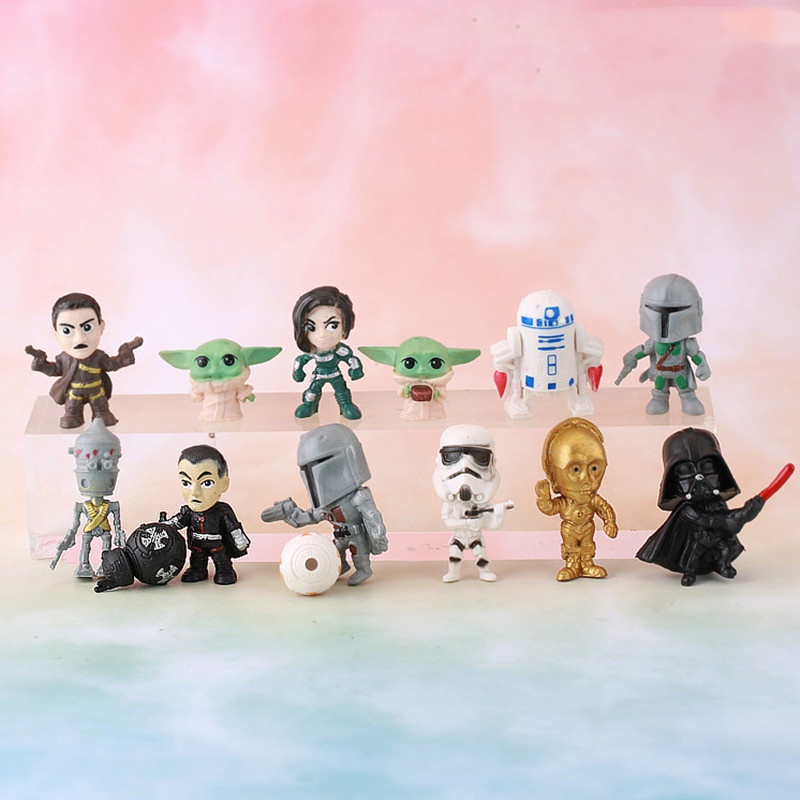 14pcs / Set Mainan Action Figure Star Wars The Mandalorian Yoda Baby BB8 Darth Vader Untuk Koleksi / Hadiah Anak