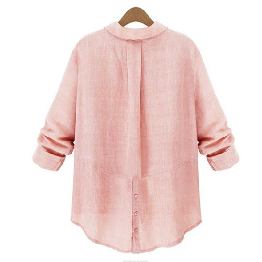 Promo zanzea wanita blus kemeja kasual lengan panjang warna merah muda