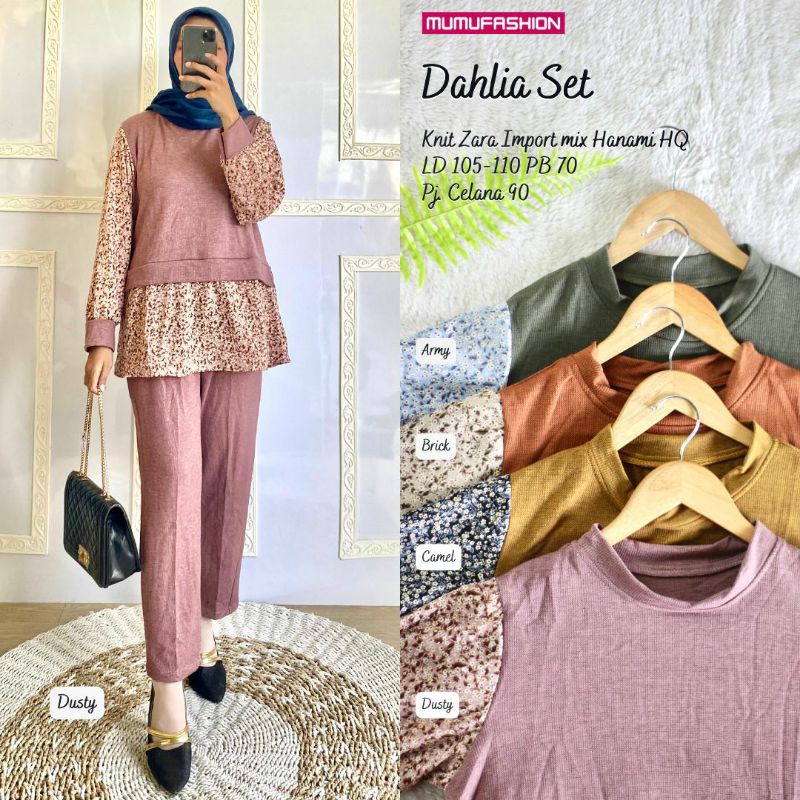 Setelan Celana Wanita Terbaru Kekinian Kombi Bunga Dahlia Set by Fashion Hijab Solo