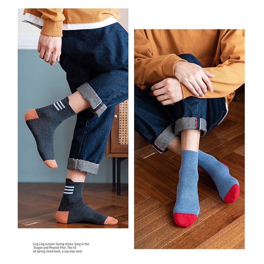 Kaos Kaki Pria High Quality Striped Solid Color Cotton Socks SCH29