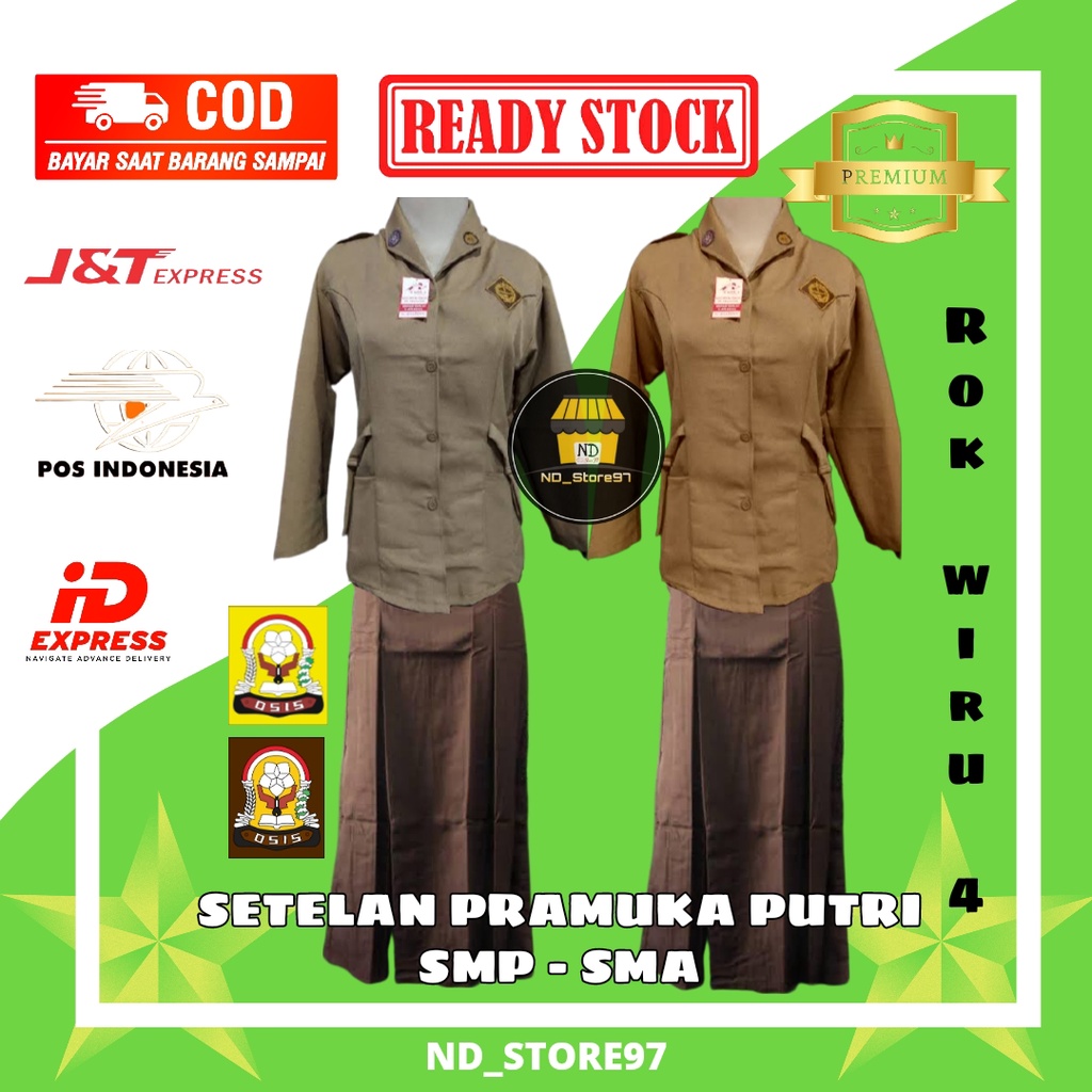 Setelan Baju Seragam Pramuka SMP SMA Pembina Putri Saku Bawah / Perempuan Model Baju Tali Samping Ka