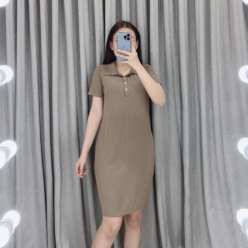 Dress knit collar v neck 260 | Dress bodycon knit