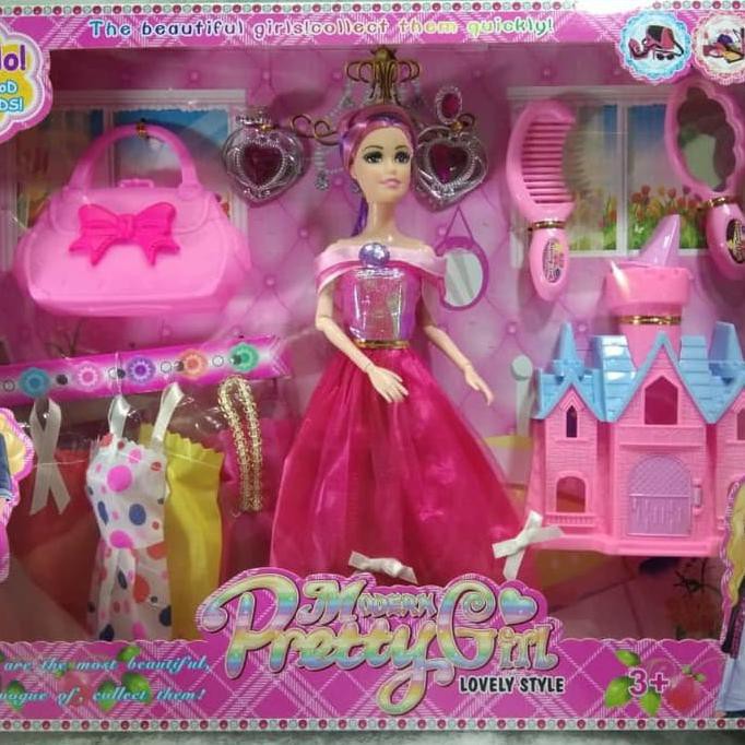  Boneka  Barbie  Set Istana Full Aksesoris Anting Besar  Tekuk 