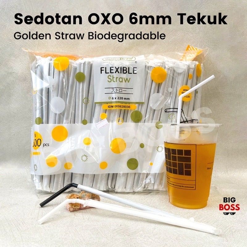 Sedotan Fleksibel Tekuk Steril/Sedotan Plastik Tekuk/Sedotan OXO 6 mm Tekuk isi 500 Pcs