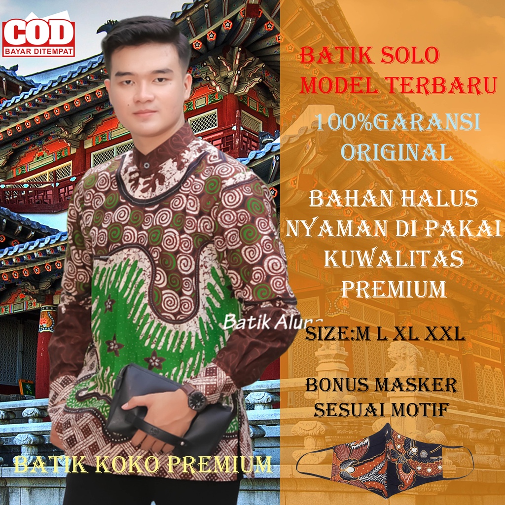 Baju Kemeja Batik Koko Muslim Pria Dewasa Lengan Panjang Reguler Fit Full Furing Bahan Katun Premium
