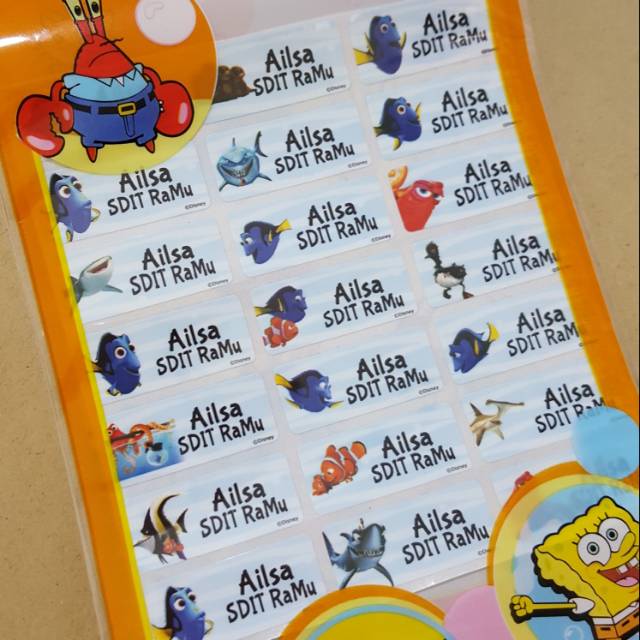 

Label nama FINDING DORY sticker nama anti air animal ikan
