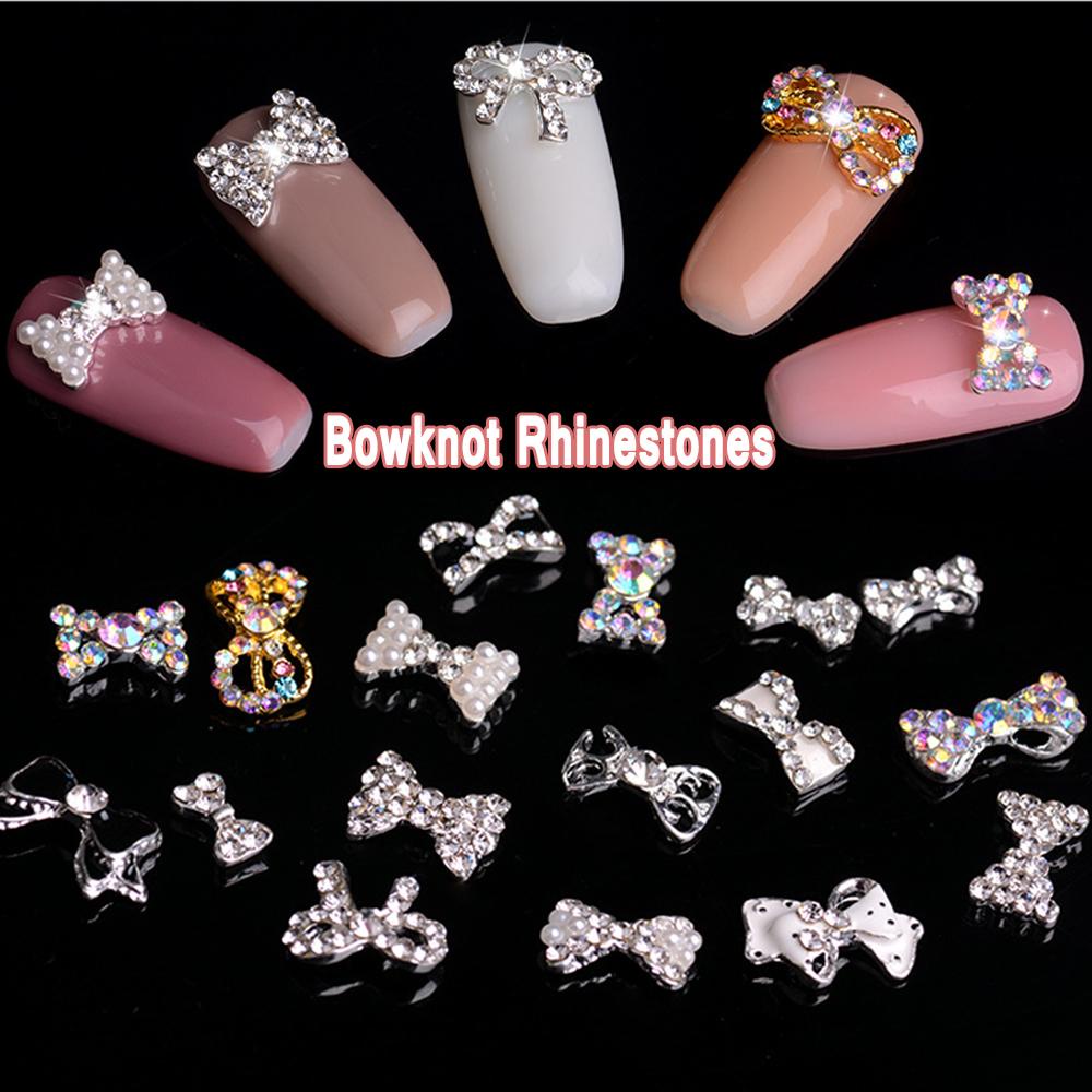 Agustina Bow Nail Rhinestones 3D 5Pcs/Lot Pesona Kristal Ikatan Simpul Kaca Batu DIY Dekorasi Nail Art