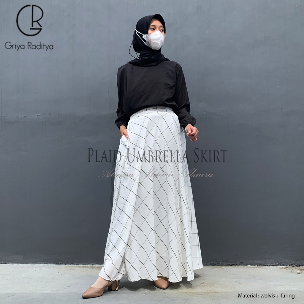Rok Tartan Motif Kotak Panjang Model Payung Lebar Wanita  Muslimah  Plaid  Umbrella Skirt