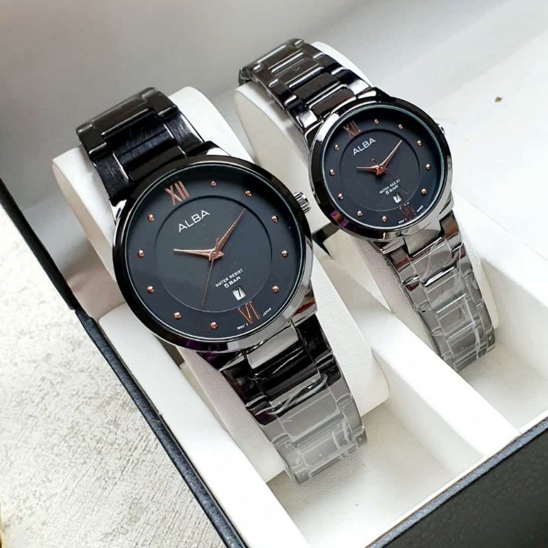 (COD) JAM TANGAN CAUPLE ALBA TANGAL AKTIF RANTAI STAINLESS STELL