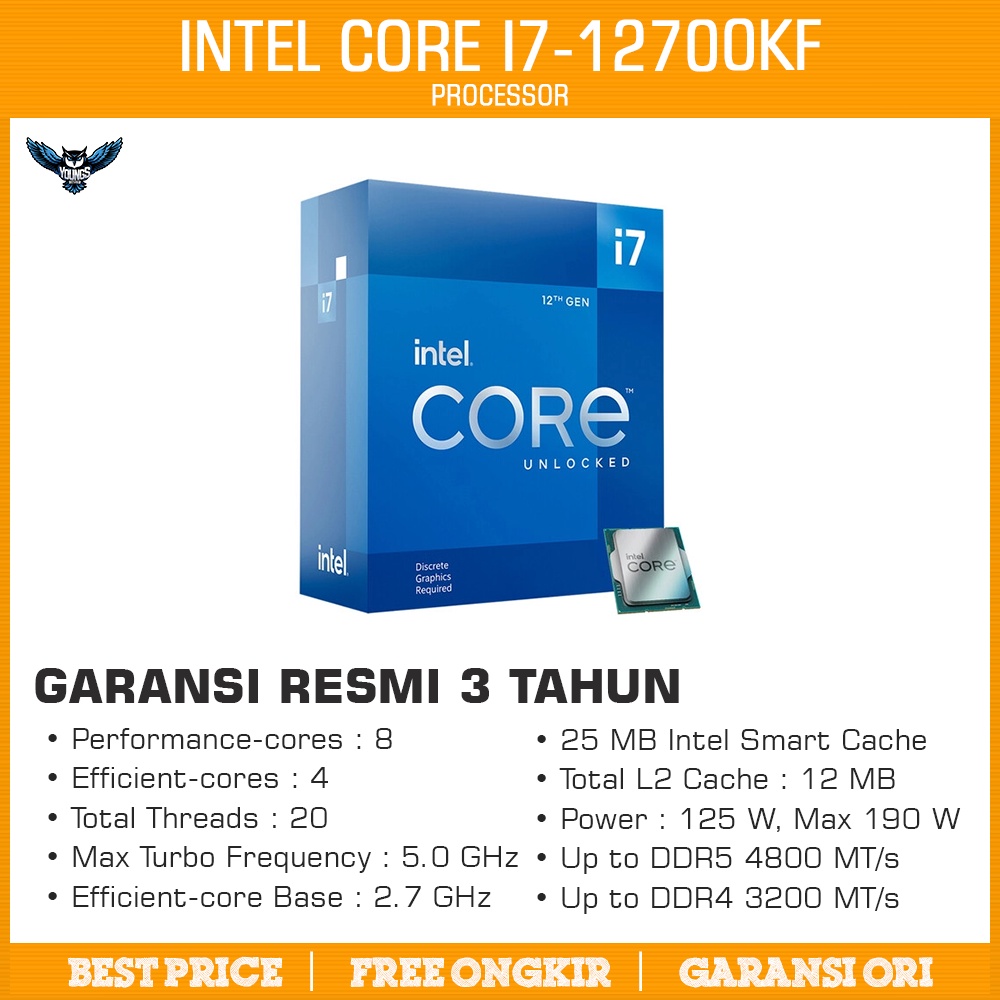 Intel Core i7 12700KF Box | 5.0Ghz 12C 20T | Gen 12 LGA1700 Alder Lake