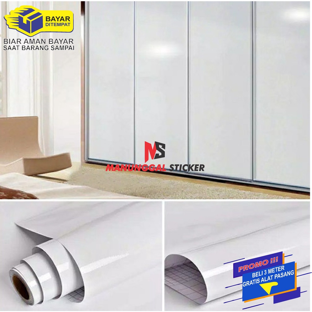 WALLPAPER STIKER PUTIH GLOSSY/DOFF UNTUK LEMARI ( SUDAH WATERPROOF)