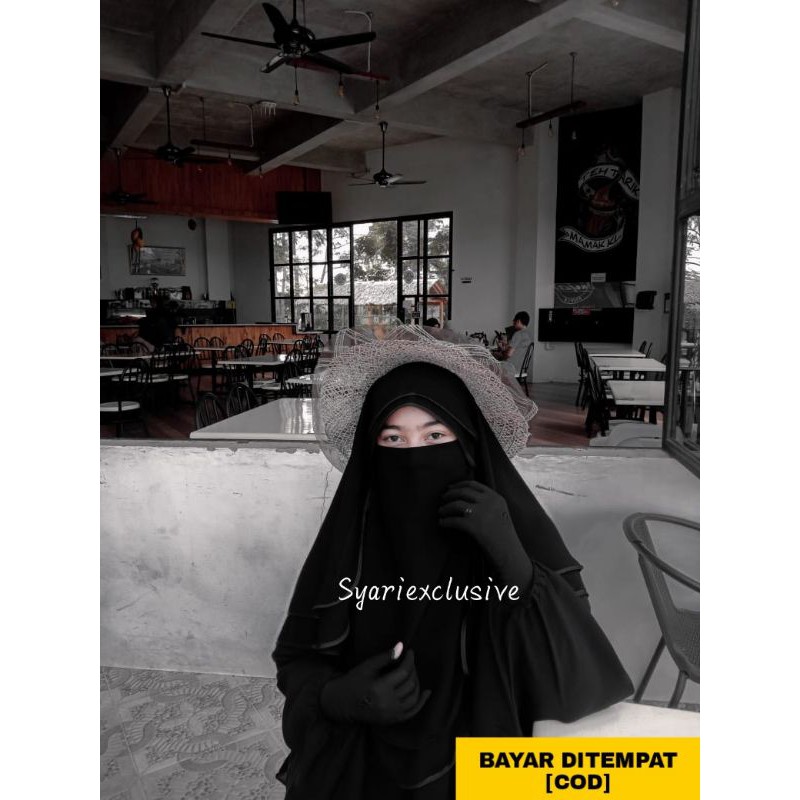 NIQOB NIQAB BUTTERFLY CADAR VEIL 2 LAYER SIFFON SILKY JETBLACK