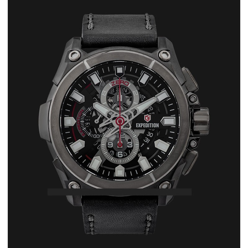 Expedition E 6793 MC LEPBA Chronograph Black Dial Black Leather Strap