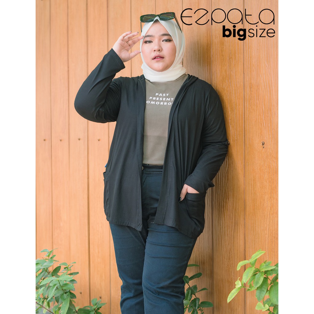 Cardigan Jumbo Wanita XXXXL Cardi Kaos Rayon Kapuchon Penutup Kepala Lengan Panjang