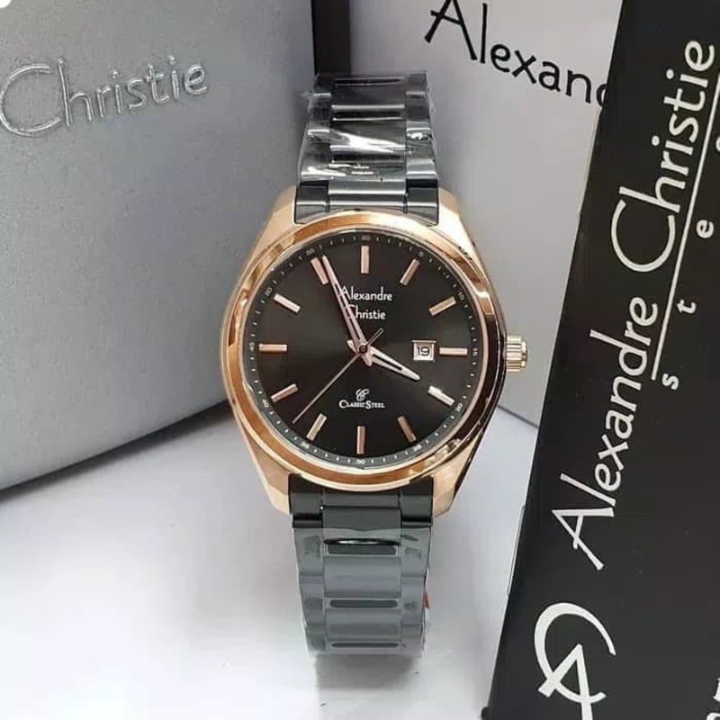 ALEXANDRE CHRISTIE AC 8591 AC8591 ORIGINAL Jam Tangan Couple Stainless Steel Hitam Rosegold