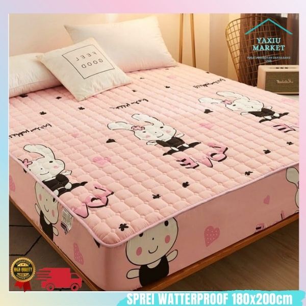 Sprei Waterproof / Sprei Protector bermotif / Sprei anti air ukuran 180x200CM SPREI WATERPROOF-PINK RABBIT