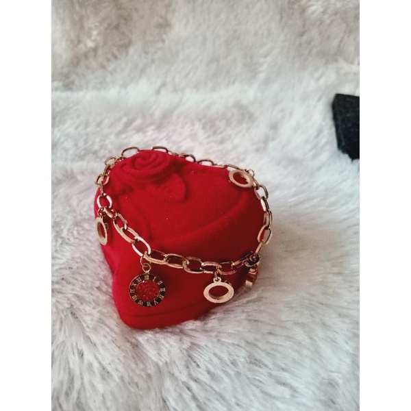 Gelang Bulgari Merah.Gelang Rantai Gelang Dewasa.Gelang Rosegold mata merah